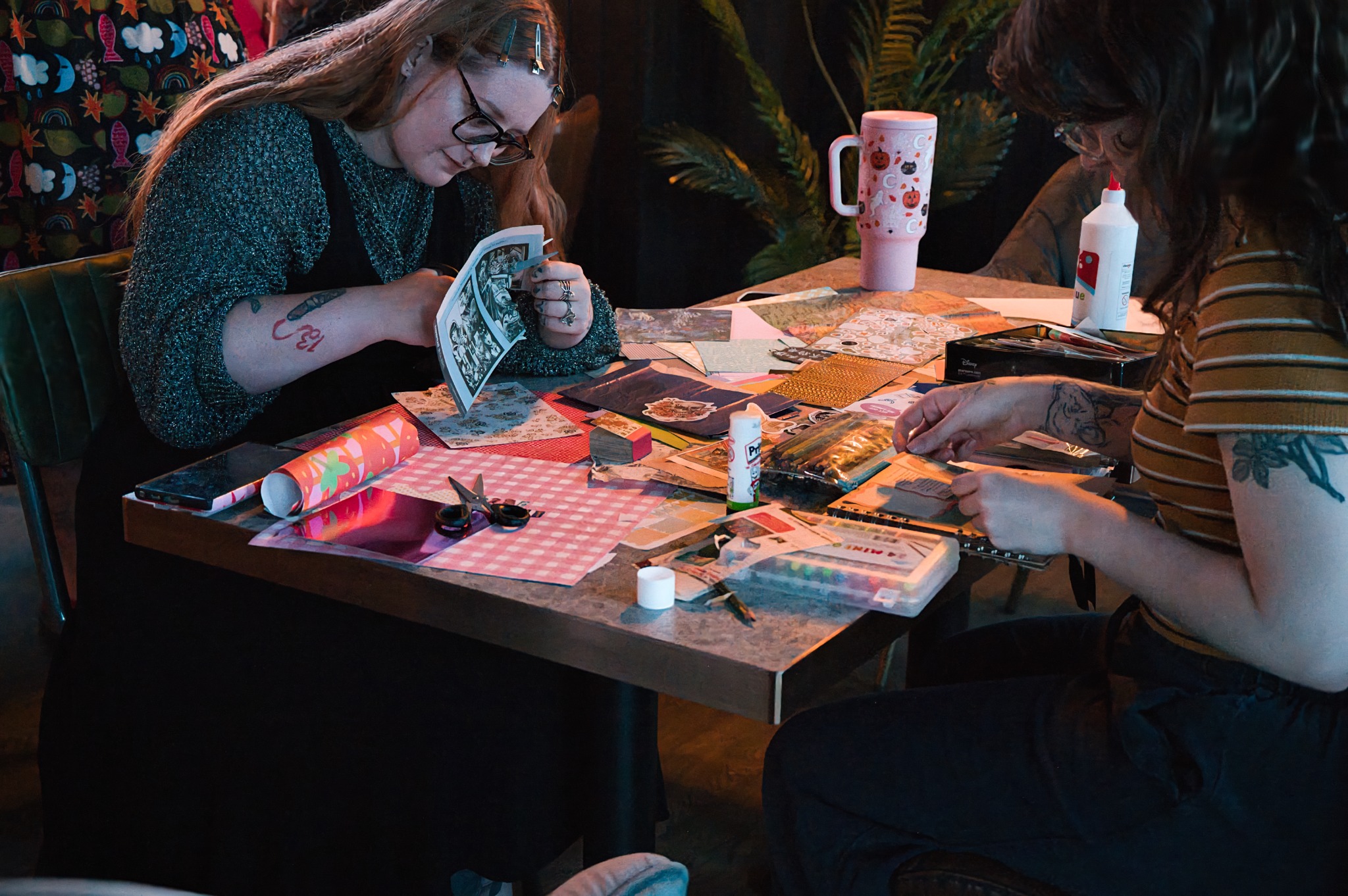Colourful collage materials and journalling supplies